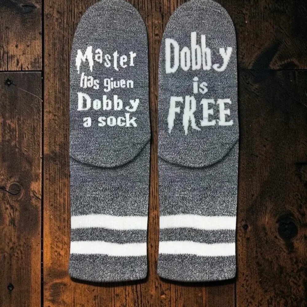 Harry Potter Dobby Is Free Funny Cotton Crew Socks Size 6-12 NWT